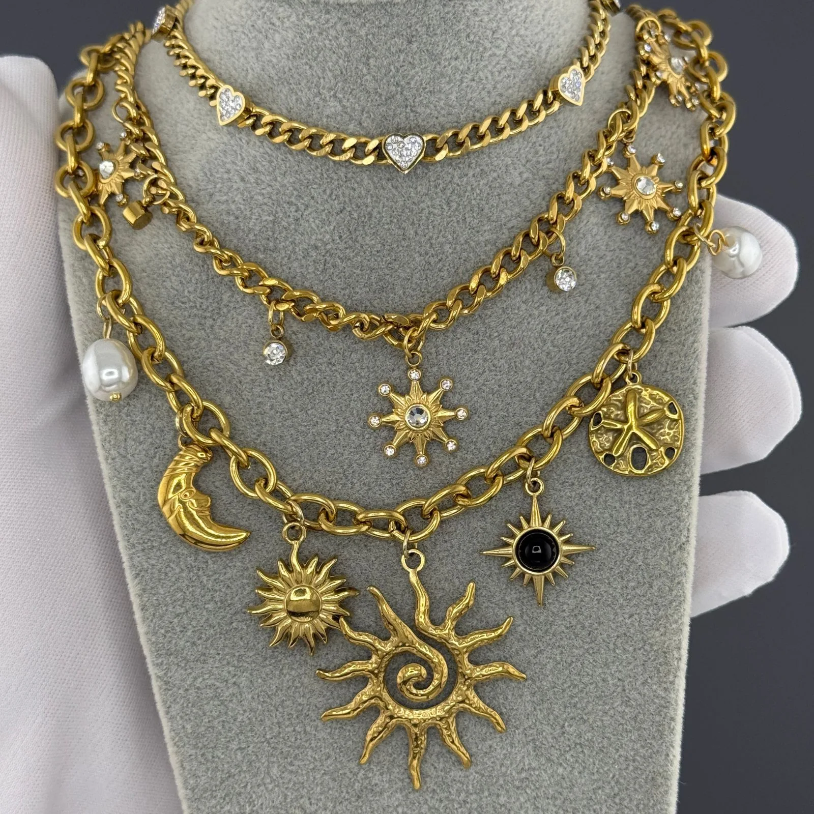 Colier Hearts otel inoxidabil placat cu aur 18K 2